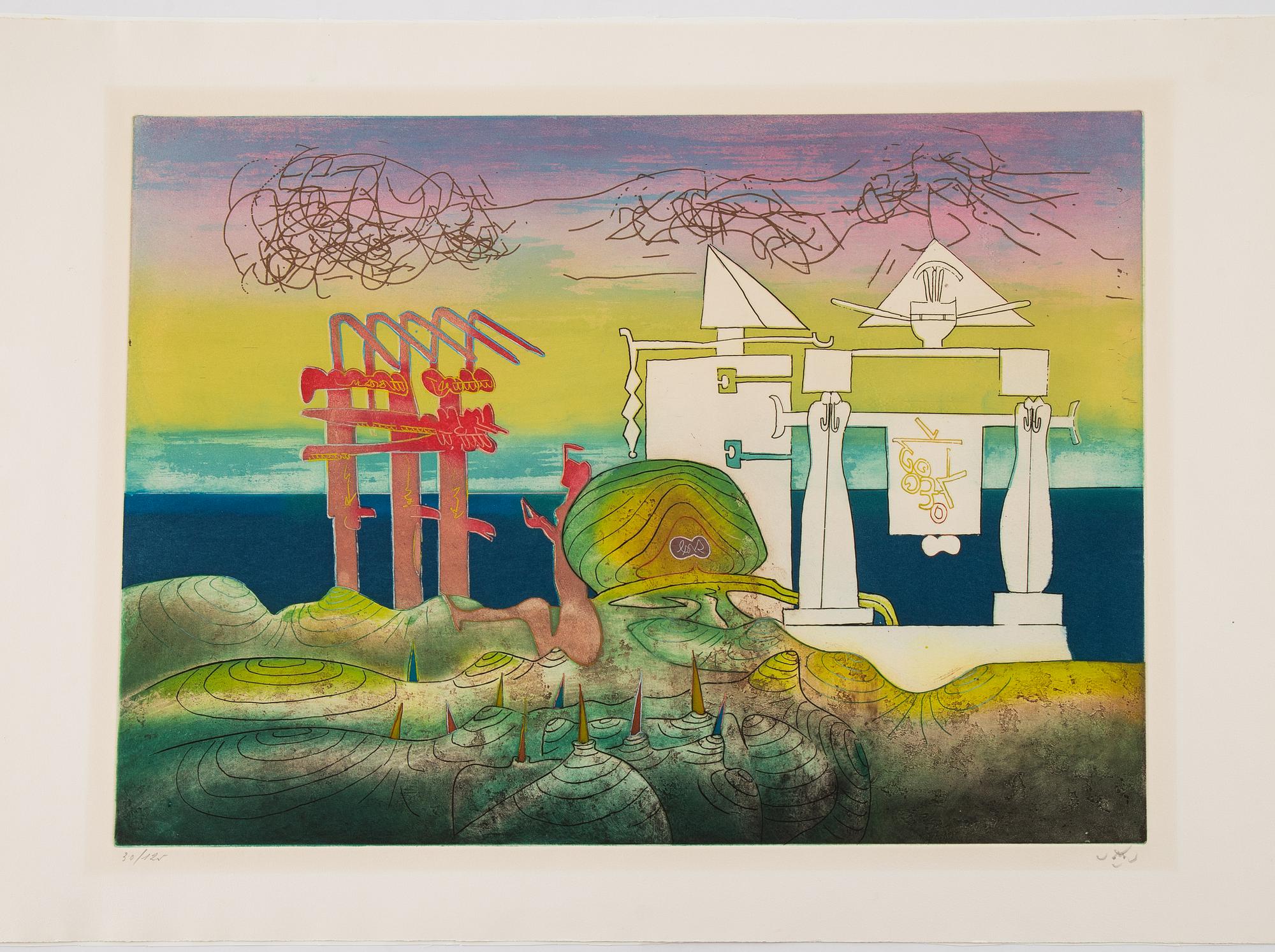 Roberto Matta, mapp med 10 st färgakvatinter, 1975, signerade med blyerts 30/125.