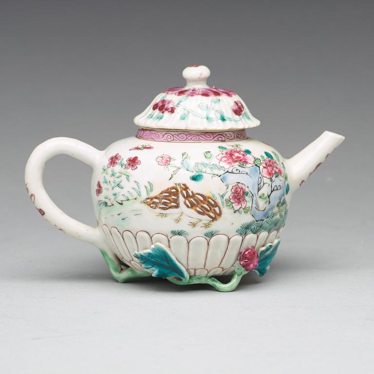 A famille rose tea pot with cover, Qing dynasty, Qianlong (1736-95).