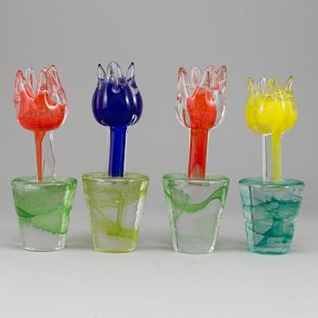 A set of four Ulrica Hydman-Vallien glass sculptures for Kosta Boda. Limited Edition.