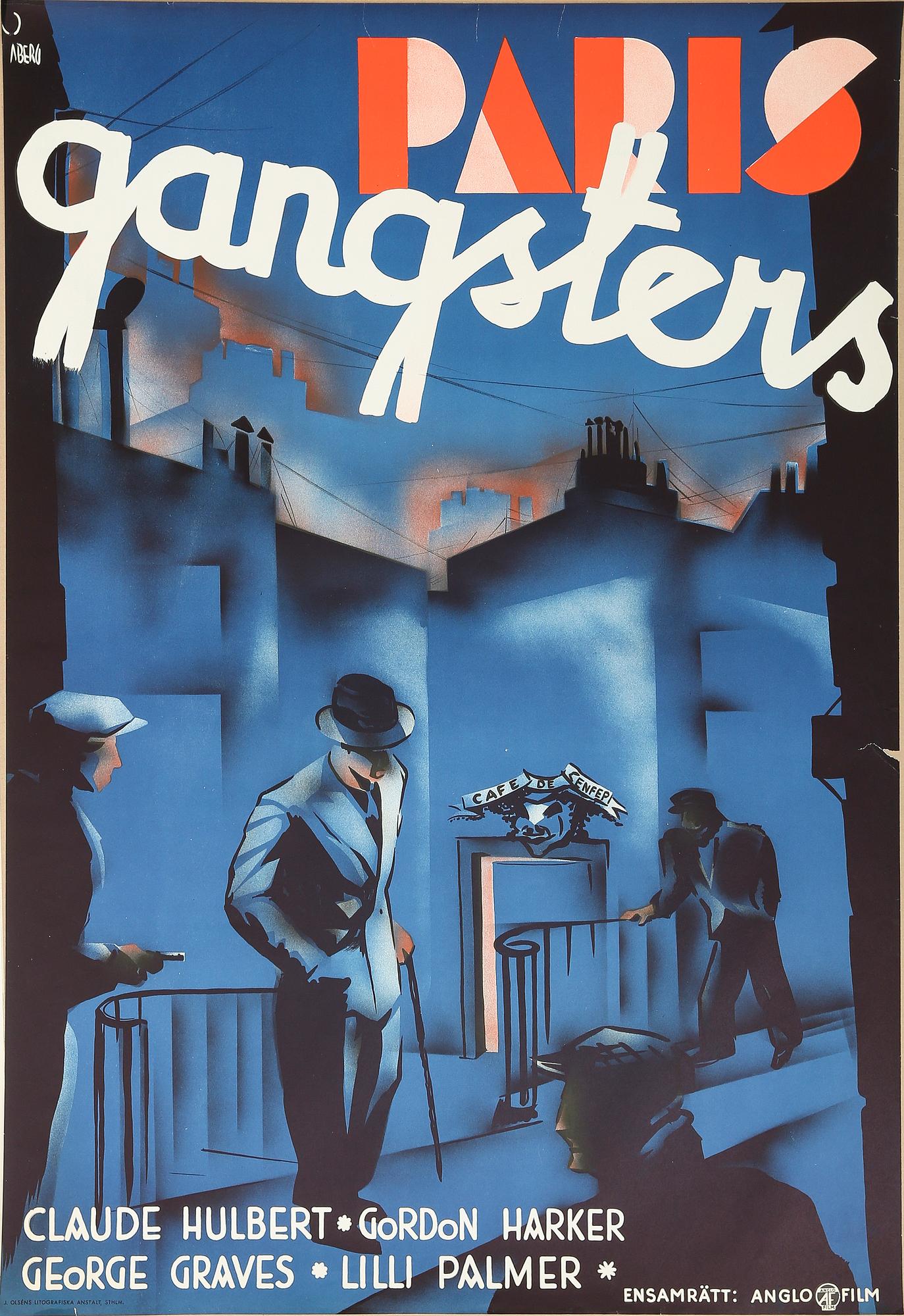 FILMAFFISCH, litografiskt tryck, "Paris Gangsters", Åberg, 1937.