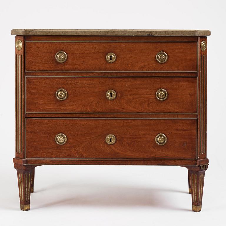 A late Gustavian mahogany commode by F. Iwersson (master in Stockholm 1780).