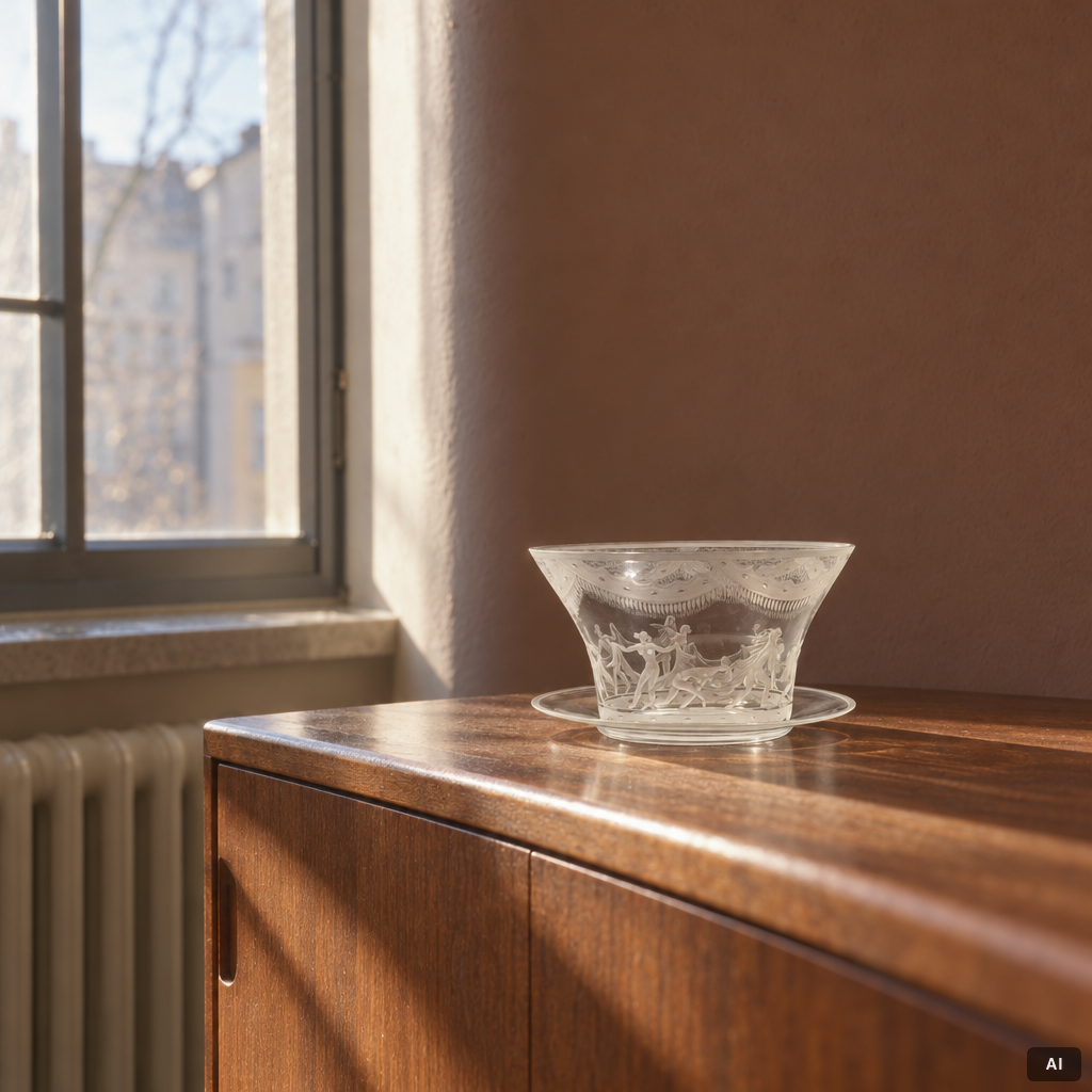 Simon Gate, a bowl on stand, 'Slöjdansen', Orrefors, 1930.