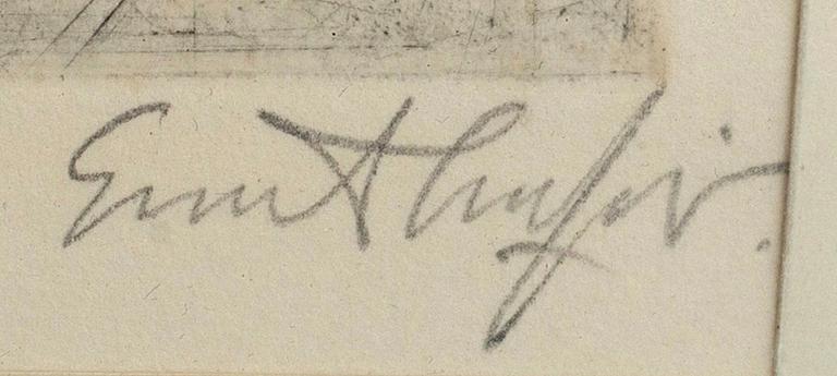 Evert Lundquist, dry point etching, 1955, signed and numbered 3/50.