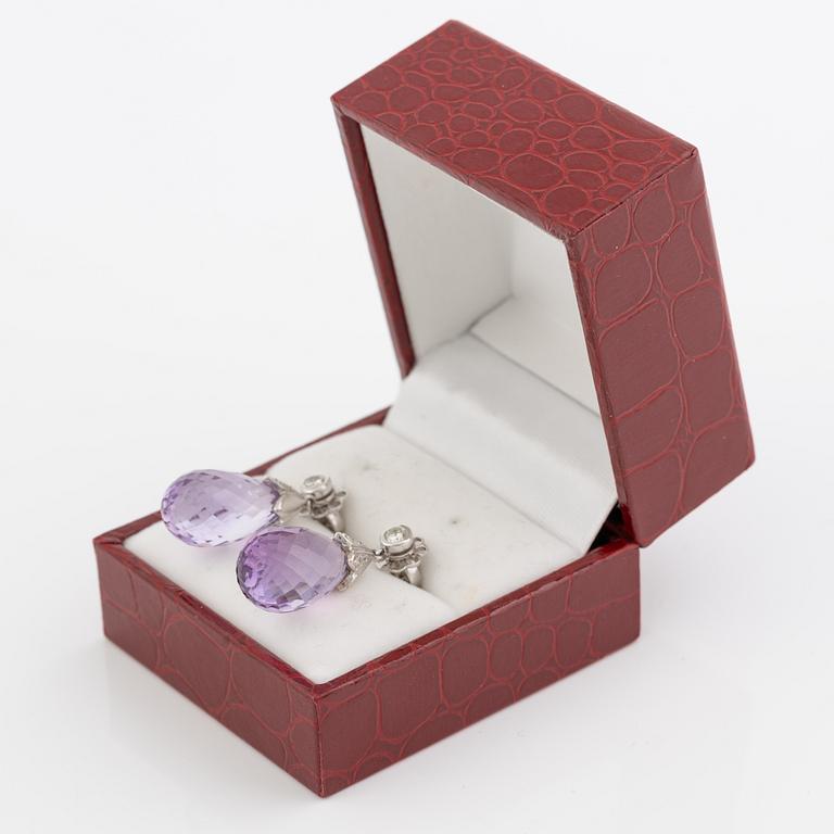 Earrings, 18K white gold with briolette-cut amethysts and brilliant-cut diamonds.