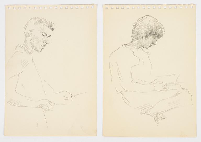 Lotte Laserstein, 2 teckningar, porträtt.