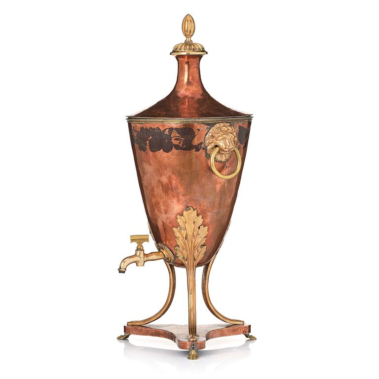 A late-gustavian copper and gilt-brass tea cistern, Stockholm circa 1800.