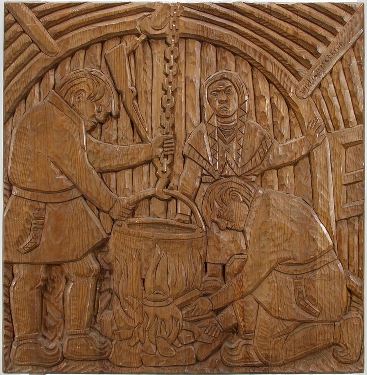 WILLIAM MARKLUND, relief i trä. Signerad.