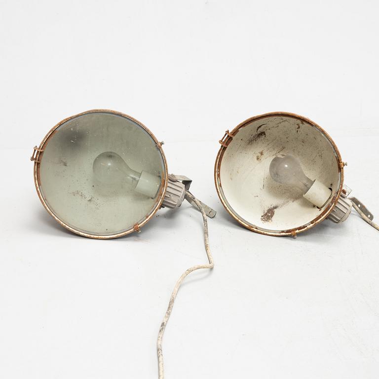 A pair of metal industrial wall lamps, El-Be Södertälje Sweden, second half of the 20th century.
