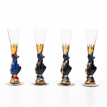 Gunnar Cyrén, four shot glasses, 'Djävulsglas', Nobel, Orrefors.