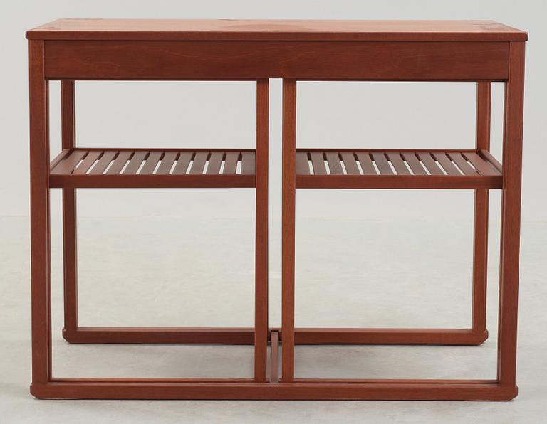 A Carl Malmsten teak nest of tables, 'The Sledge' probably by Åfors Möbelfabrik, 1988.