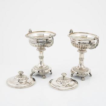 A pair of silver Empire sugar bowls, mark of Carl Tengstedt, Göteborg 1838.