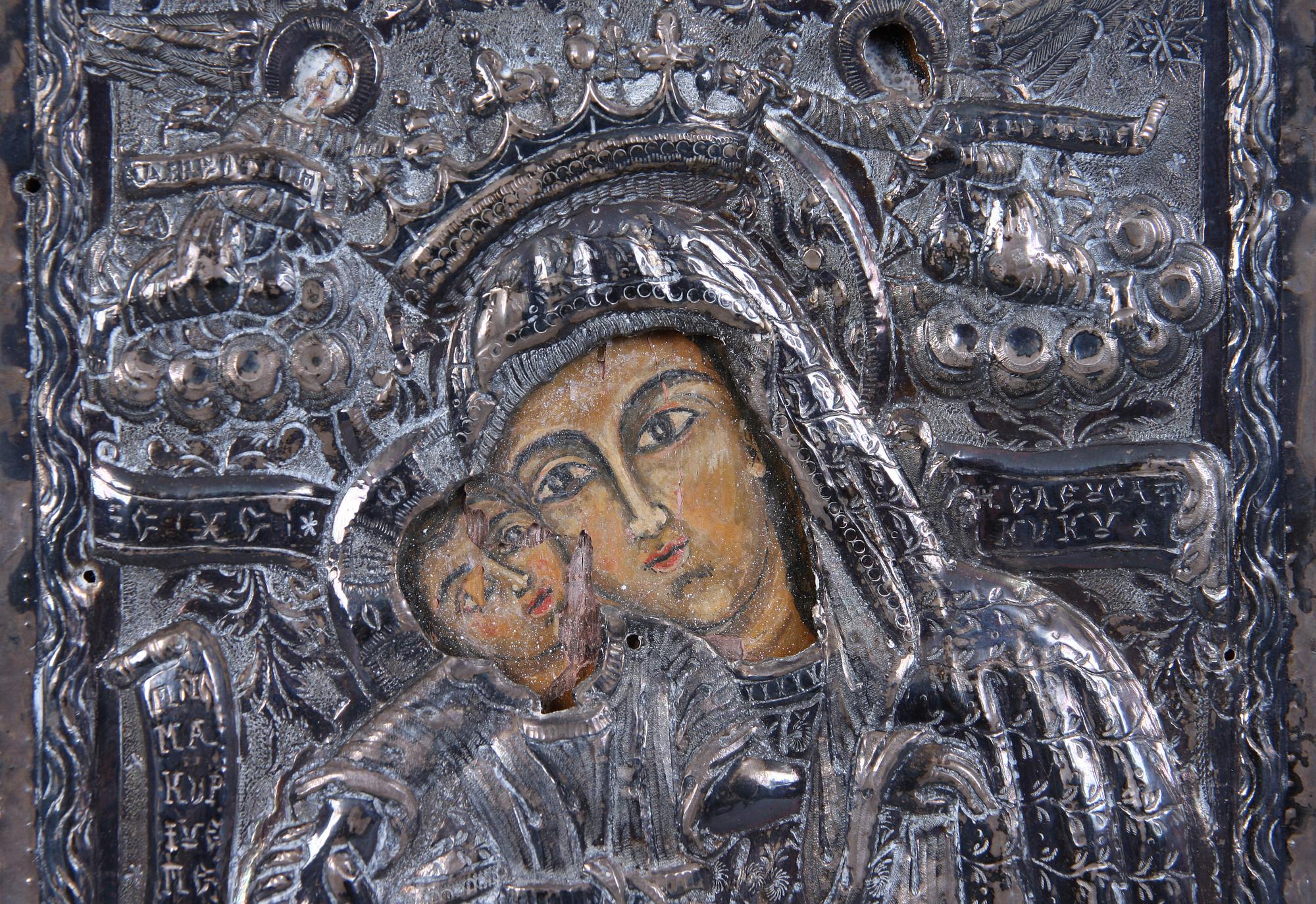 IKON MED RIZZA, silver, Ryssland, 1800/1900-tal.