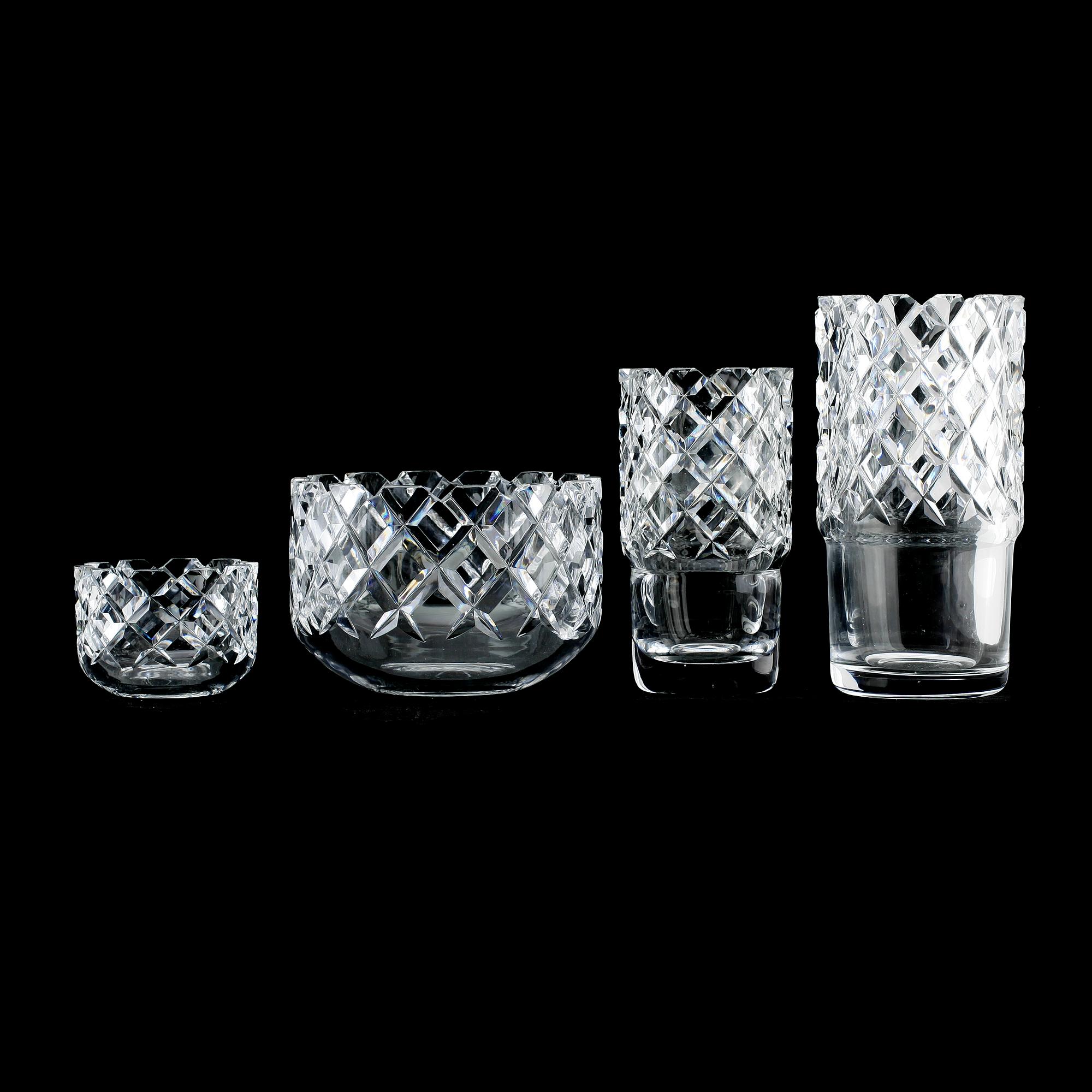 SKÅLAR 2 ST SAMT VASER 2 ST, glas, "Sofiero", Gunnar Cyrén, Orrefors.