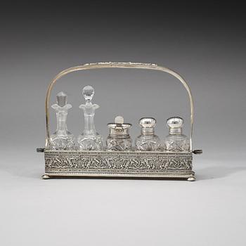 A Russian 20th century silver cruet-set, unidentified makers mark, St Petersburg 1908-1917.