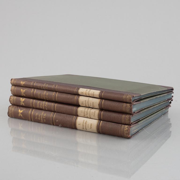 Four volumes of "Die Gross Schmetterling der Erde" by Dr. Adalbert Seitz, Stuttgart, Germany, 1912-15.