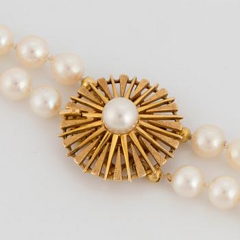 A PEARL NECKLACE, two strands, with cultured pearls.