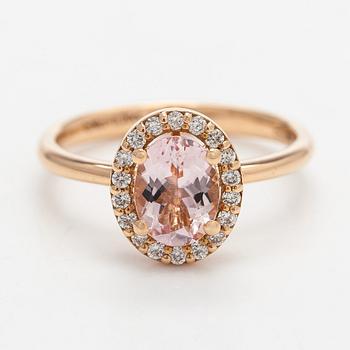 Ring, faceted morganite, brilliant-cut diamonds, 18K gold.