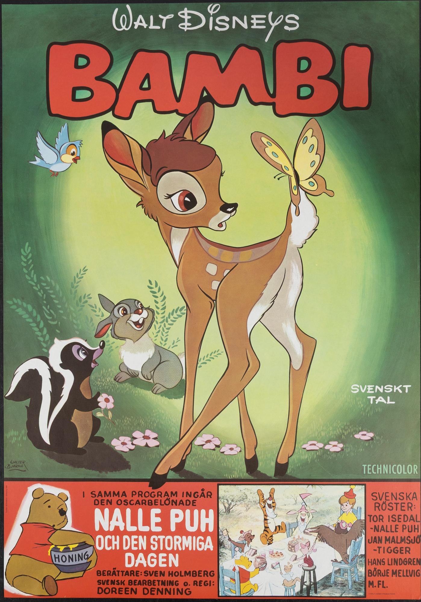 Walter Bjorne, a vintage movie poster, 'Bambi', 1969.