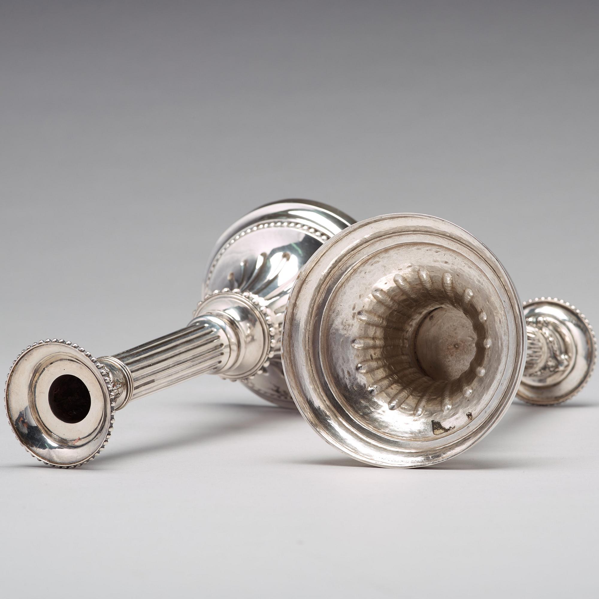 Johan Abraham Hallard, ljusstakar, ett par, silver, Stockholm 1794. Gustavianska.