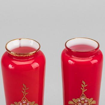 THEODORE LEGRAS, a set of three glass vases and bowl Art Nouveau around 1900.