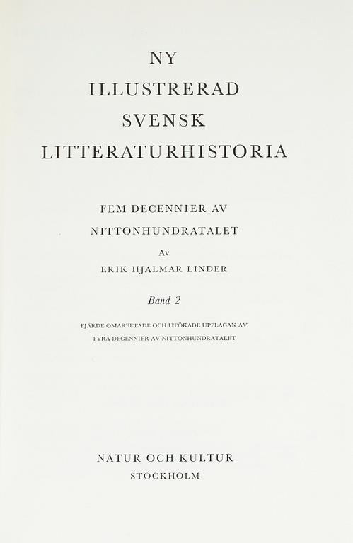 BOKPARTI OM SVENSL LITTERATURHISTORIA, 13 vol, bla Den svenska litteraturen, I-IV, Lönnroth o Delblanc, 1987-89.