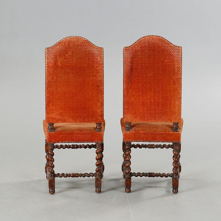 Six chairs in baroque style, made around year 1900.