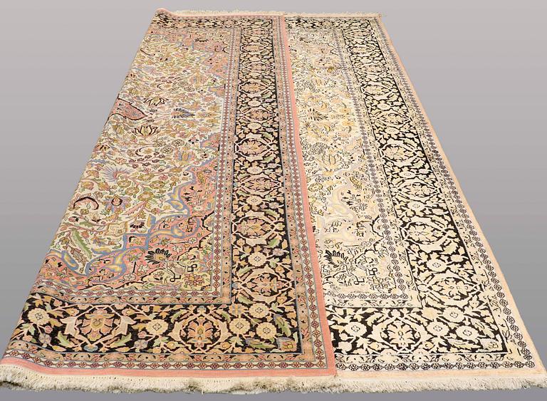 A CARPET, old silk Kashmir, ca 380 x 274 cm.