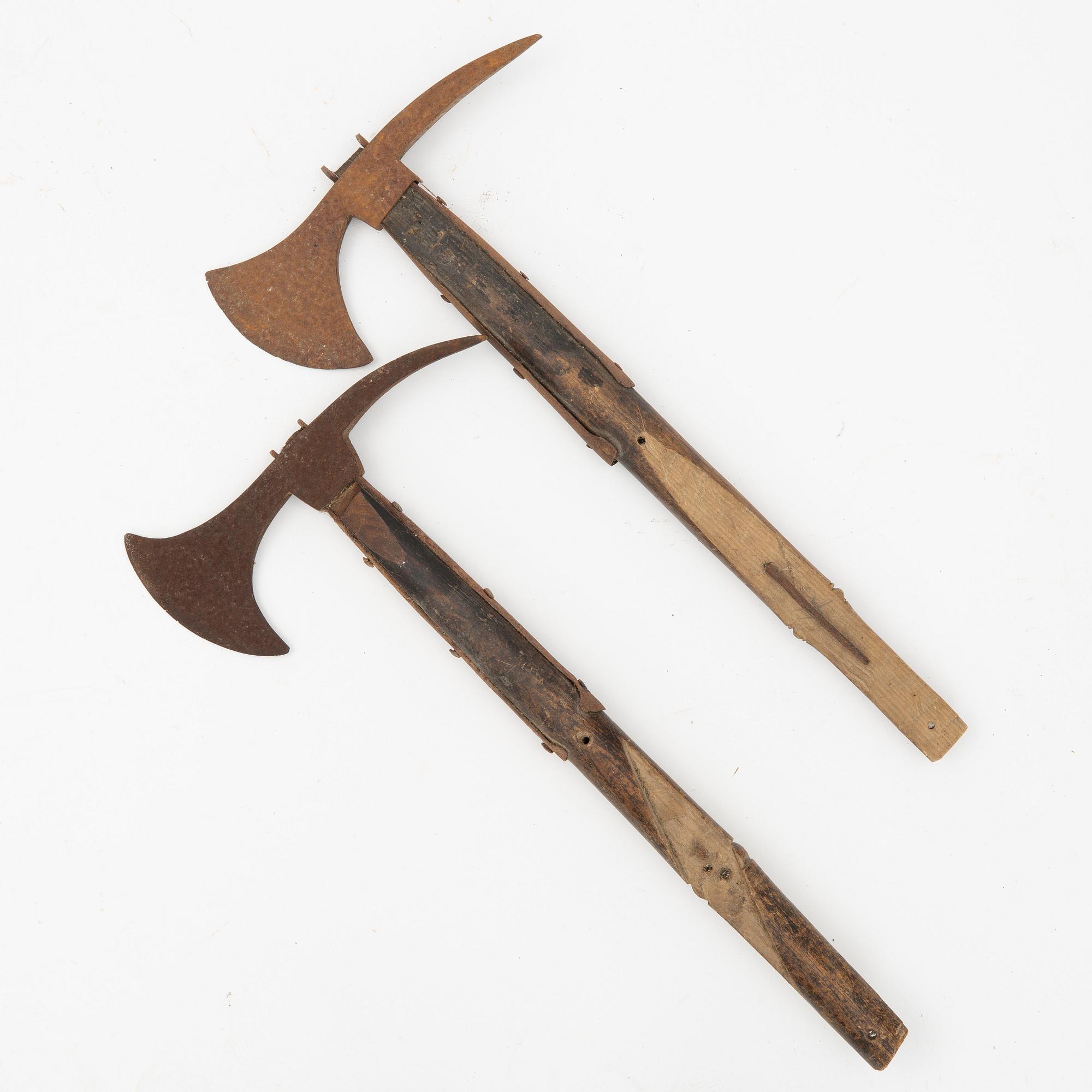 A pair of boarding axes, Swedish, 1780, pattern.