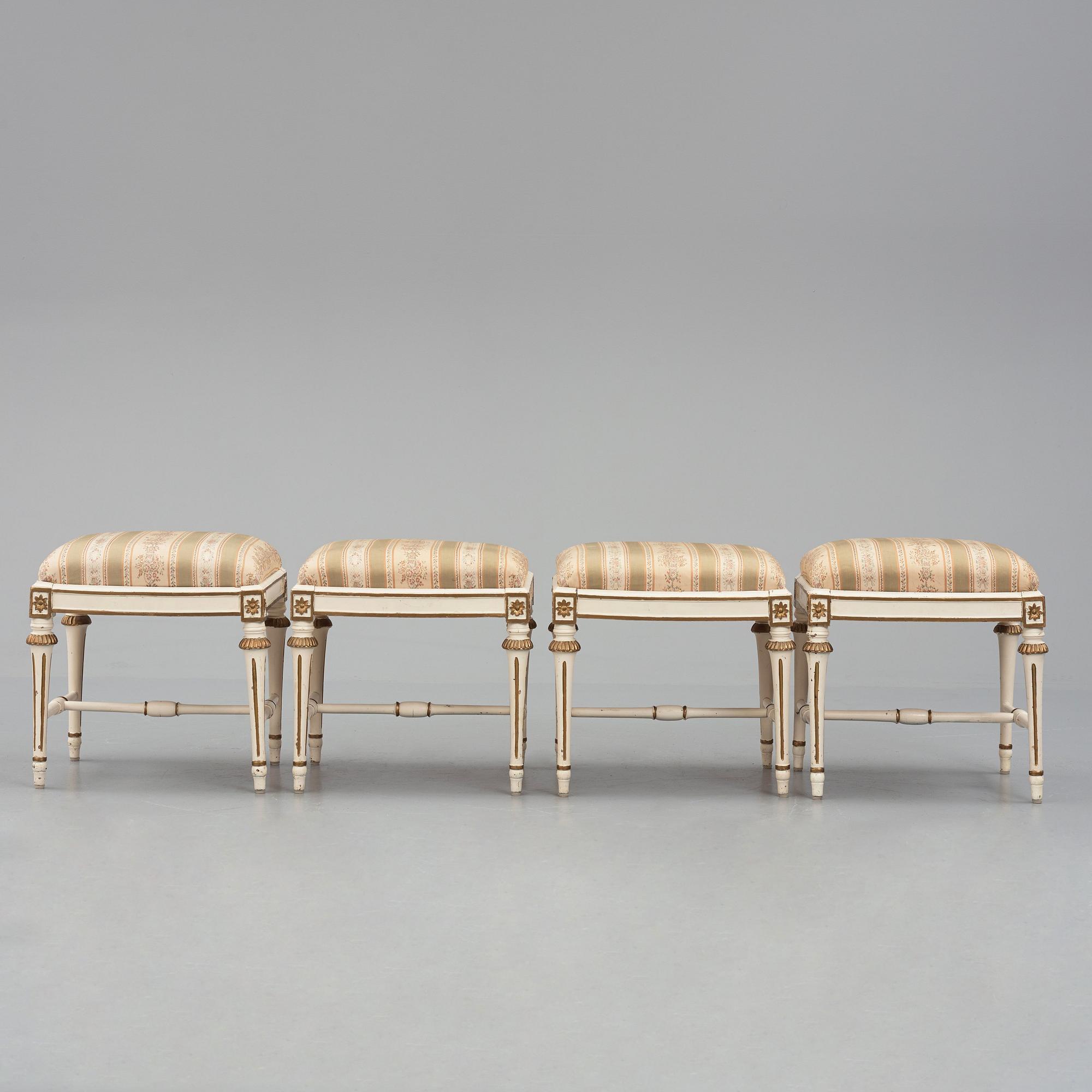 A set of four Gustavian stools by J E Höglander (master in Stockholm 1777-1813).