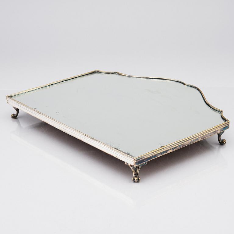 A argent hachè mirrored dinner table plateau, 18th century.