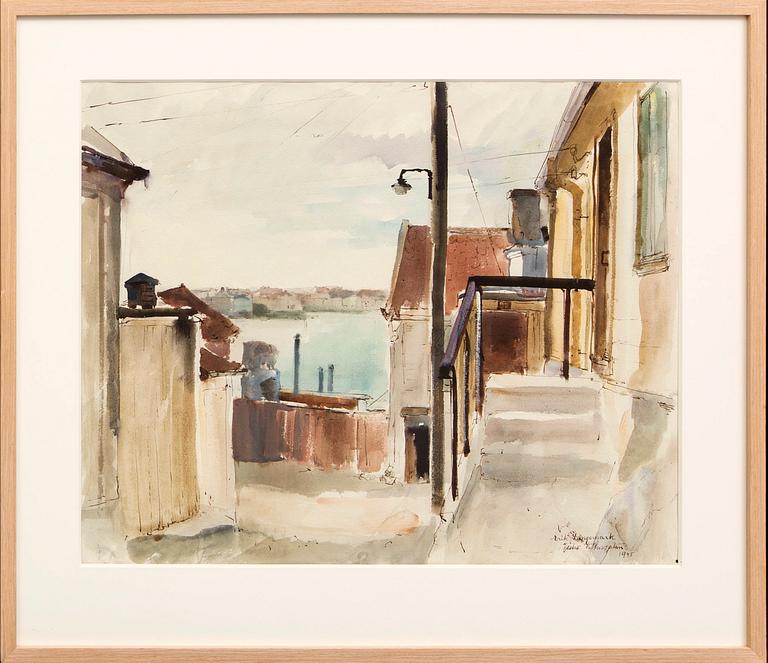 Erik Langemark, akvarell signerad  och daterad 1945.