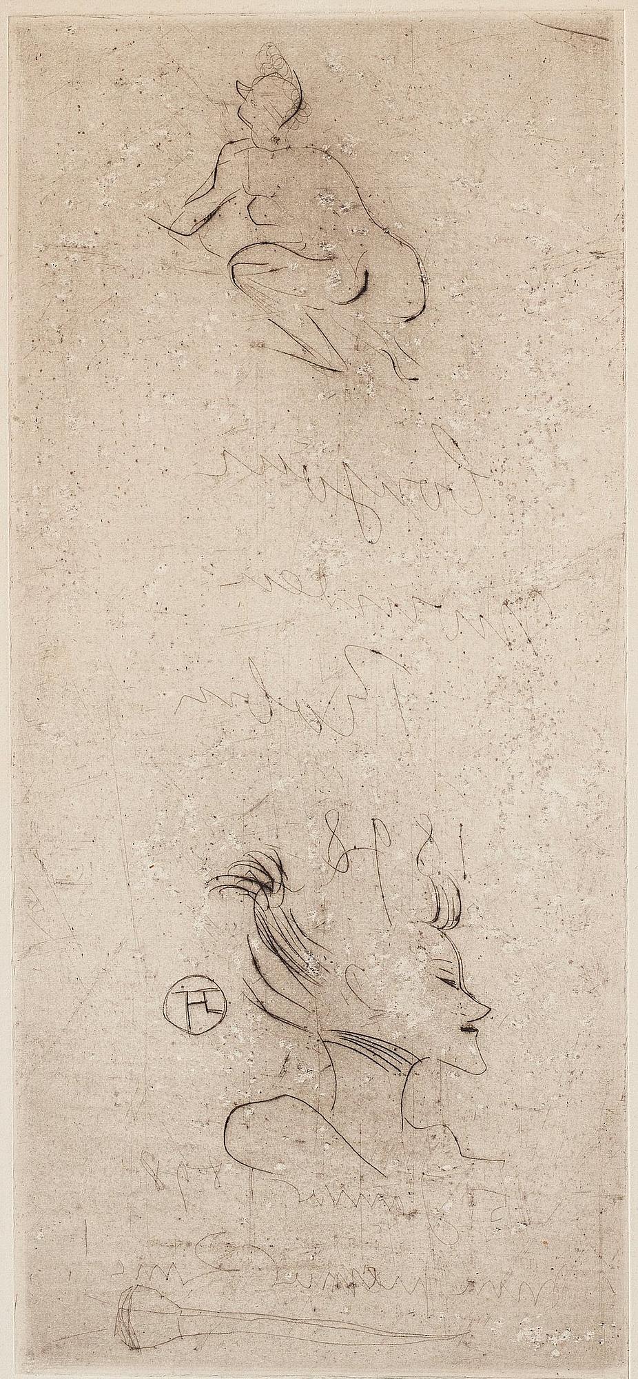Henri de Toulouse-Lautrec, dry point etching, signed in the plate, 1898.