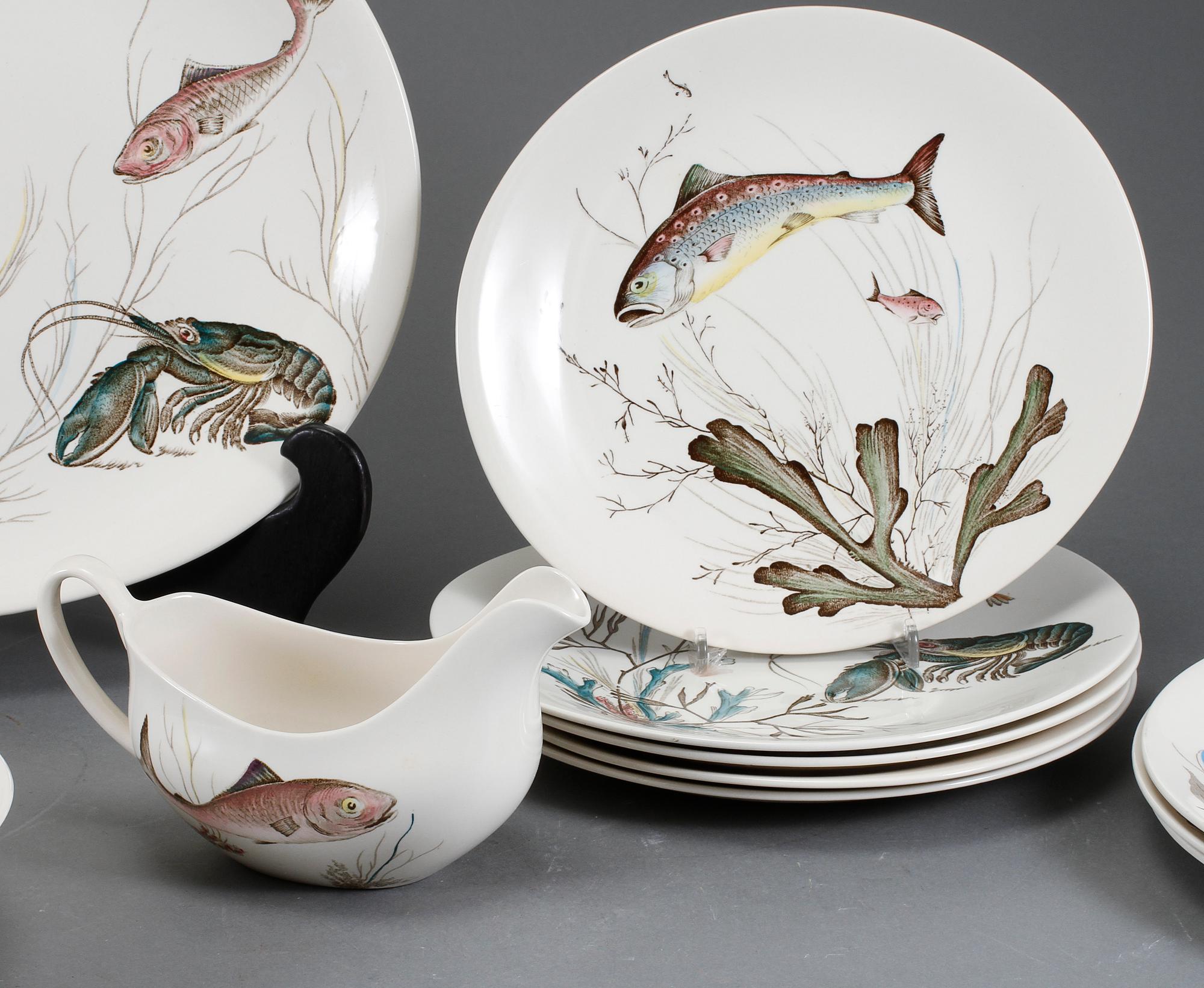 FISKSERVIS, 11 delar, flintgods, "Fish", Johnson Bros, England, 1900-talets andra hälft.