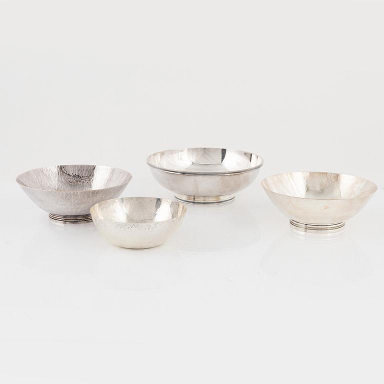 Four silver bowls, GAB, MGAB and Råströms, Sweden, 1964-1986.