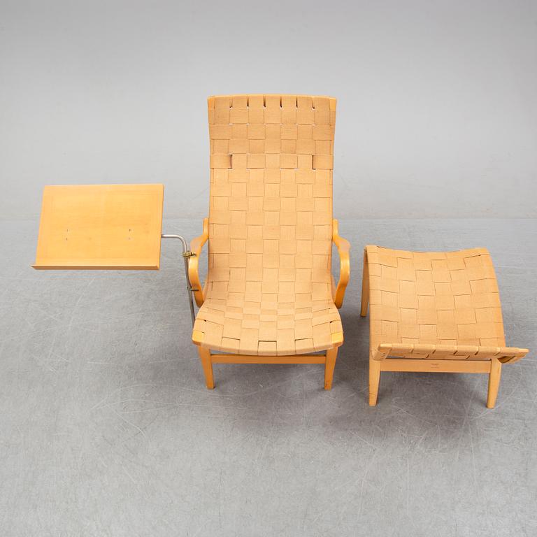 Bruno Mathsson, a 'Pernilla' armchair and a stool, Karl Mathsson, Värnamo, 1950's/60's.