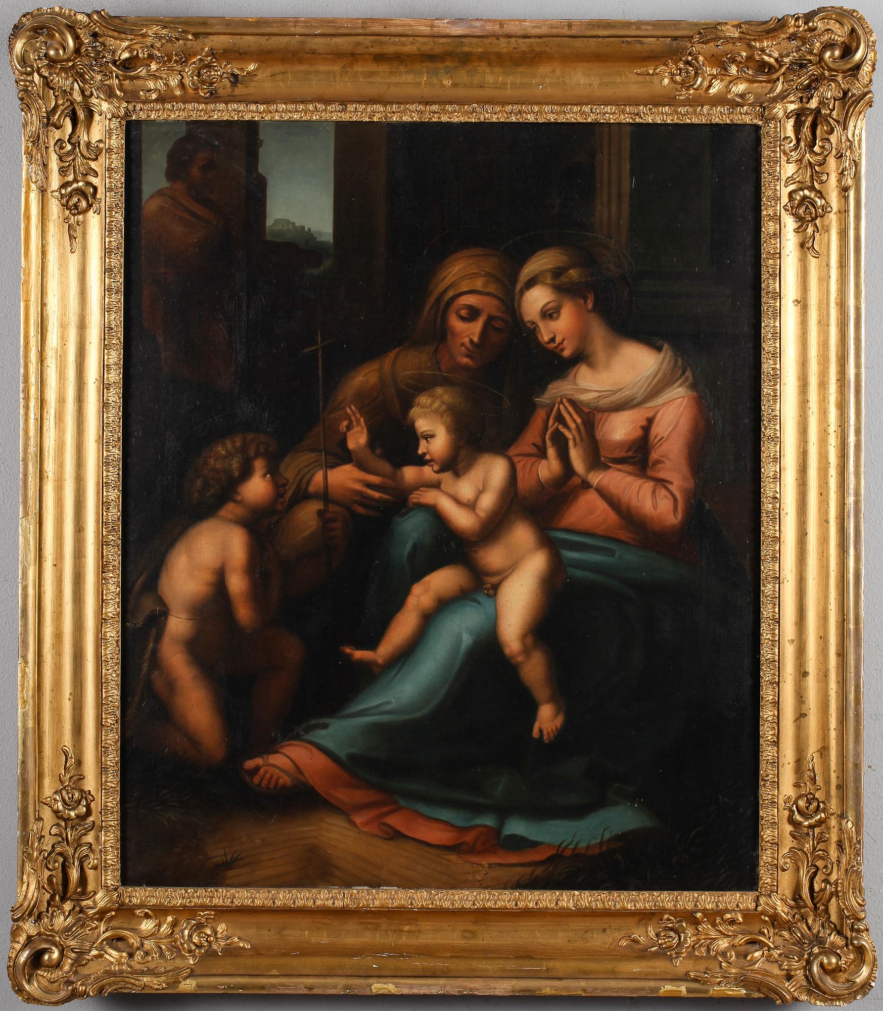 OKÄND KONSTNÄR, kopia efter Raphael, olja på duk, ej signerad, sannolikt 1800-tal.