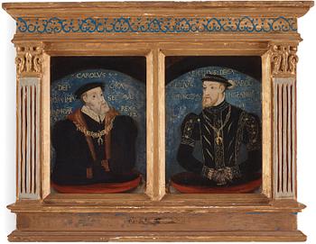 693. Alonso Sánchez Coello Hans efterföljd, "Karl I av Spanien" (1500-1558) & "Filip II av Spanien" (1527-1598).