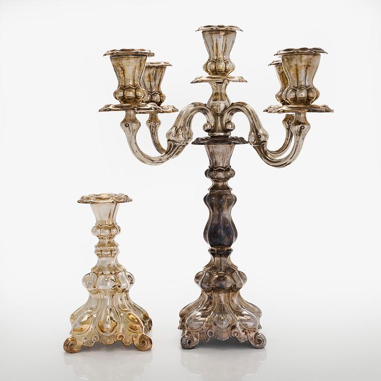 A silver candelabrum and candlestick, Kultakeskus, Hämeenlinna 1955 and 1971.