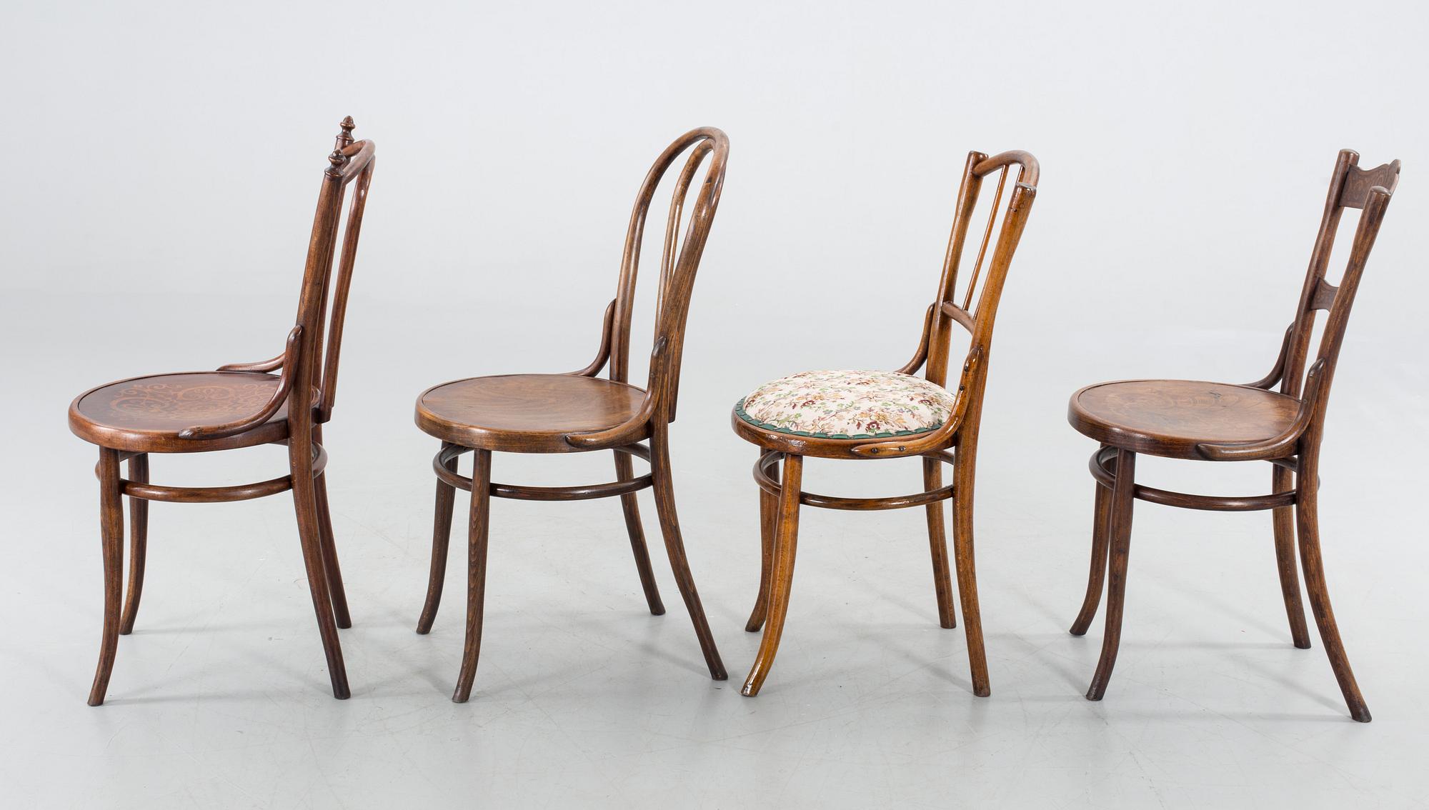 STOLAR, 4 st olika modeller. En märkt Thonet.