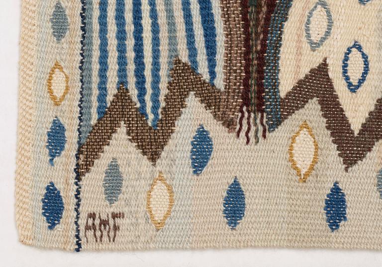 TEXTILE. "Blå Crocus". Tapestry weave variant (Gobelängvariant). 31,5 x 59 cm. Signed AMF.