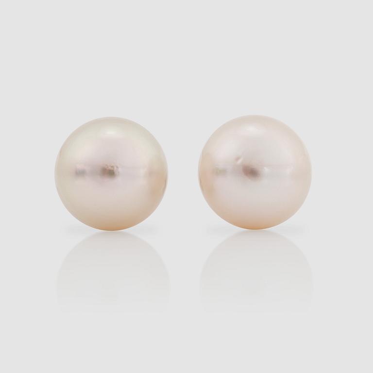 A pair of cultured South Sea pearl, 14.5 mm, earrings.