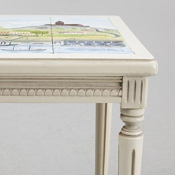 A sofa, three chairs and a table, Gustaivan style and of the Gustavian period, 19th-20th century.