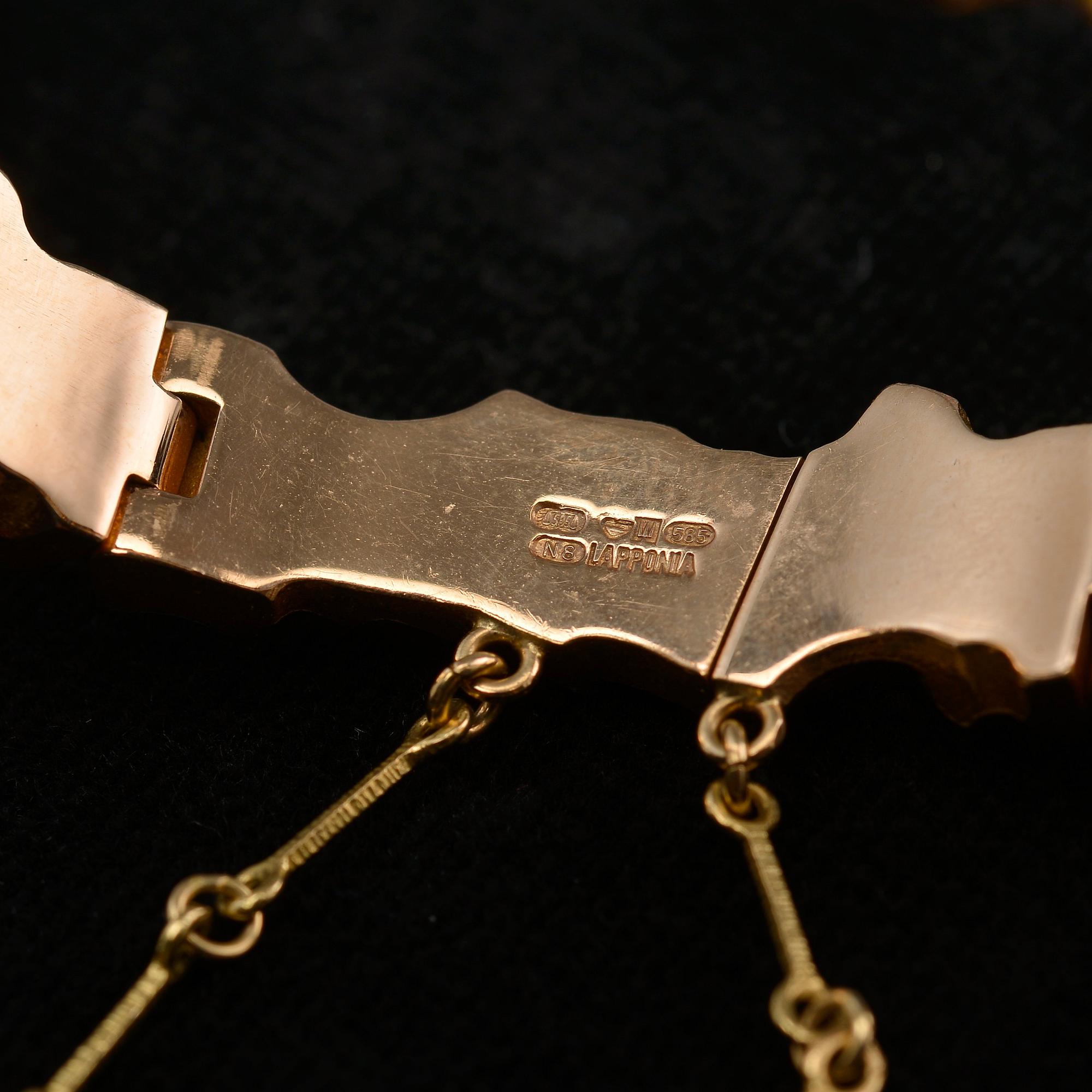 Björn Weckström, RANNEKORU, kultaa 14K ja platinaa, "Alba", Lapponia 1990. Paino 33,1 g.