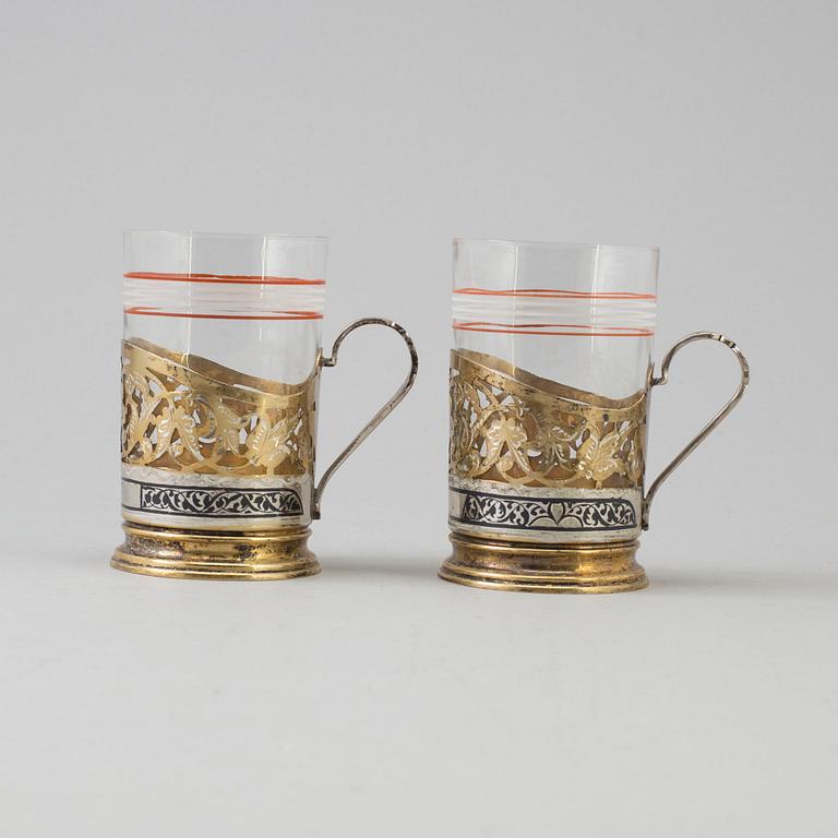 A pair of 1950's Soviet silver tea glass holders.