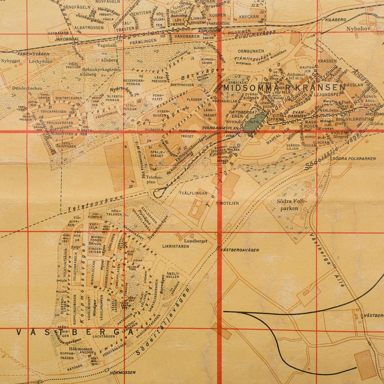 SKOLKARTA, "Stockholms stad med förstäder", A-B Kartografiska Institutet, 1942.