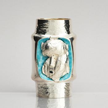 Lars Arby, a sterling silver and enamel vase, Gothenburg, Sweden 1975.