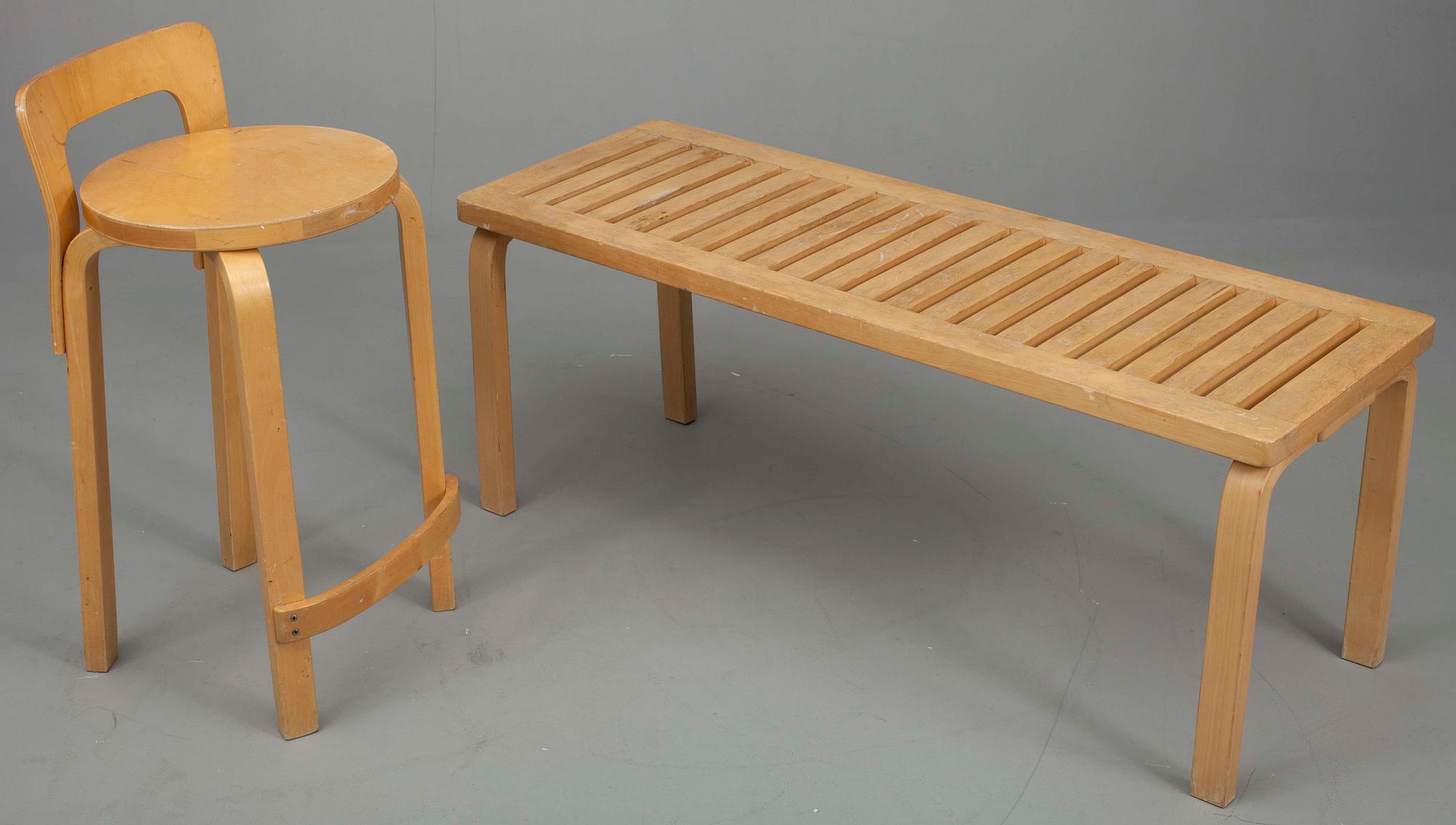 BÄNK samt PALL K65, Alvar Aalto, Artek, 1900-talets senare hälft.