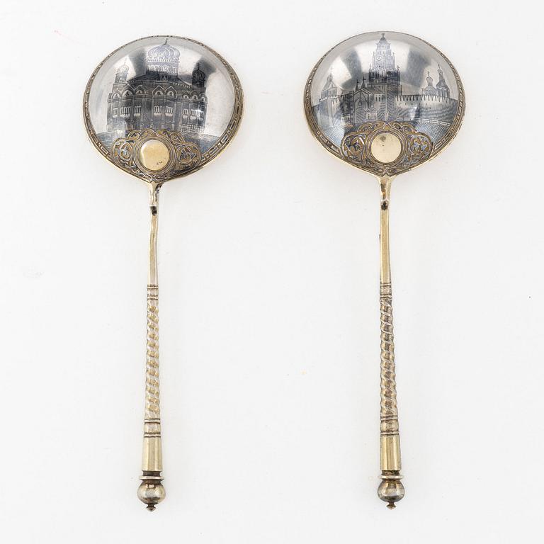 Skedar, ett par, silver, Moskva, Ryssland 1891.