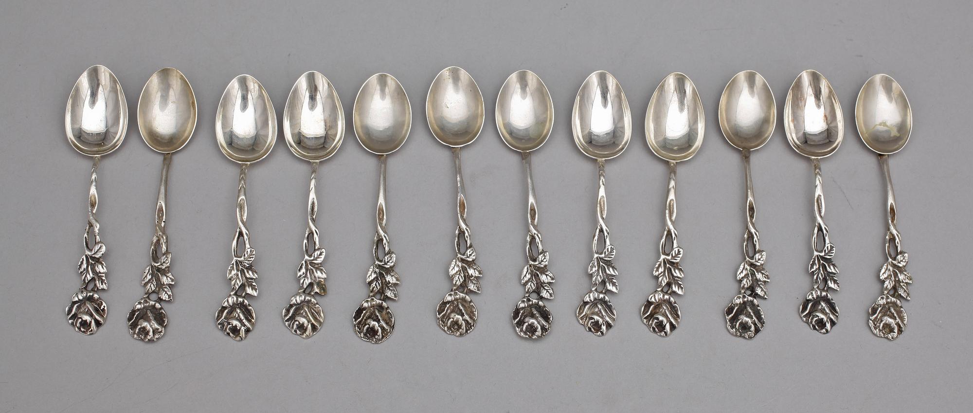 PARTI BESTICK, ca 40 delar, silver, bla CA Wietzlow, Tyskland, 1800-1900-tal. Tot vikt ca 790 gram.