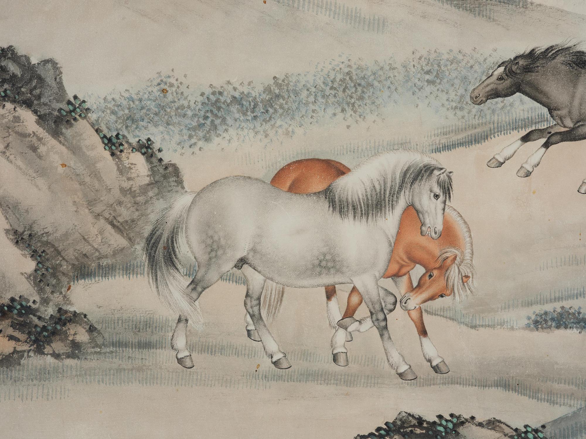 A Chinese scroll painting signed Ma Jin (1900-1970), dated 1942.